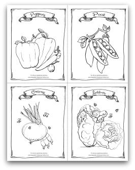 Peppers, Peas, Onions, Lettuce Printable Coloring Page