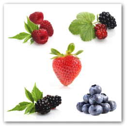 red raspberries, blueberries and blackberries