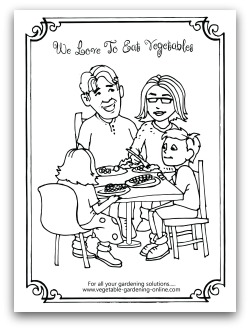 Family Eating Vegetables Printable Coloring Page