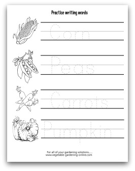 Vegetable Writing Practice Printable