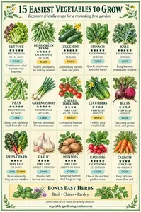 Chart of the 15 easiest vegetables to grow in the garden