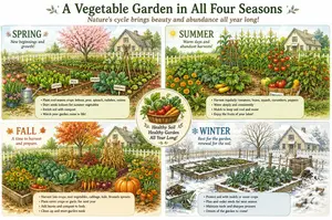 vegetable garden in all four seasons
