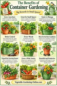 Chart of many benefits of container vegetable gardening