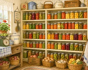 pantry shelves with home canned vegetables