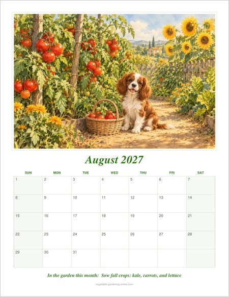 Free printable garden calendar August 2027