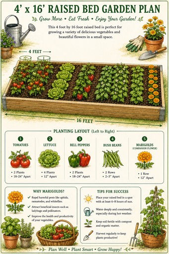 4' by 16' raised bed garden example