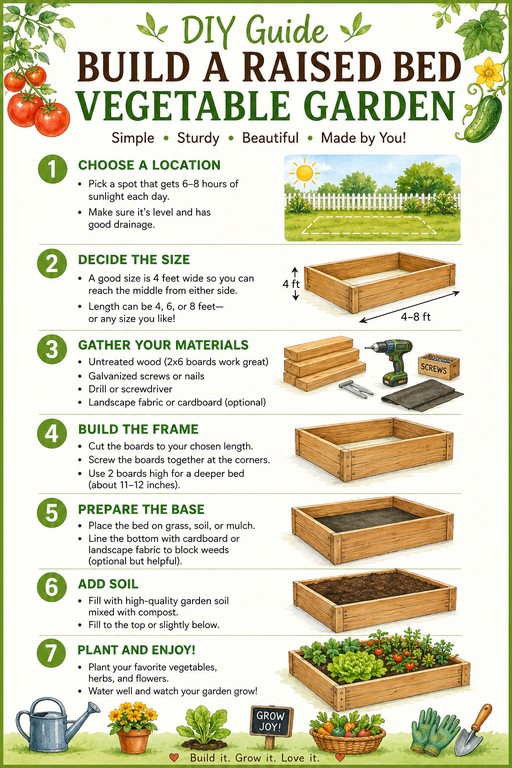 easy step for building diy raised bed vegetable garden