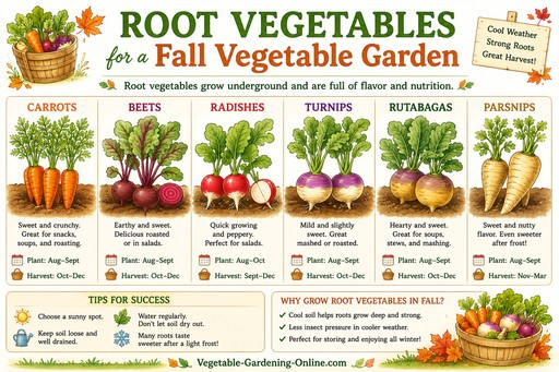 Chart of root vegetables suited to fall vegetable garden planting
