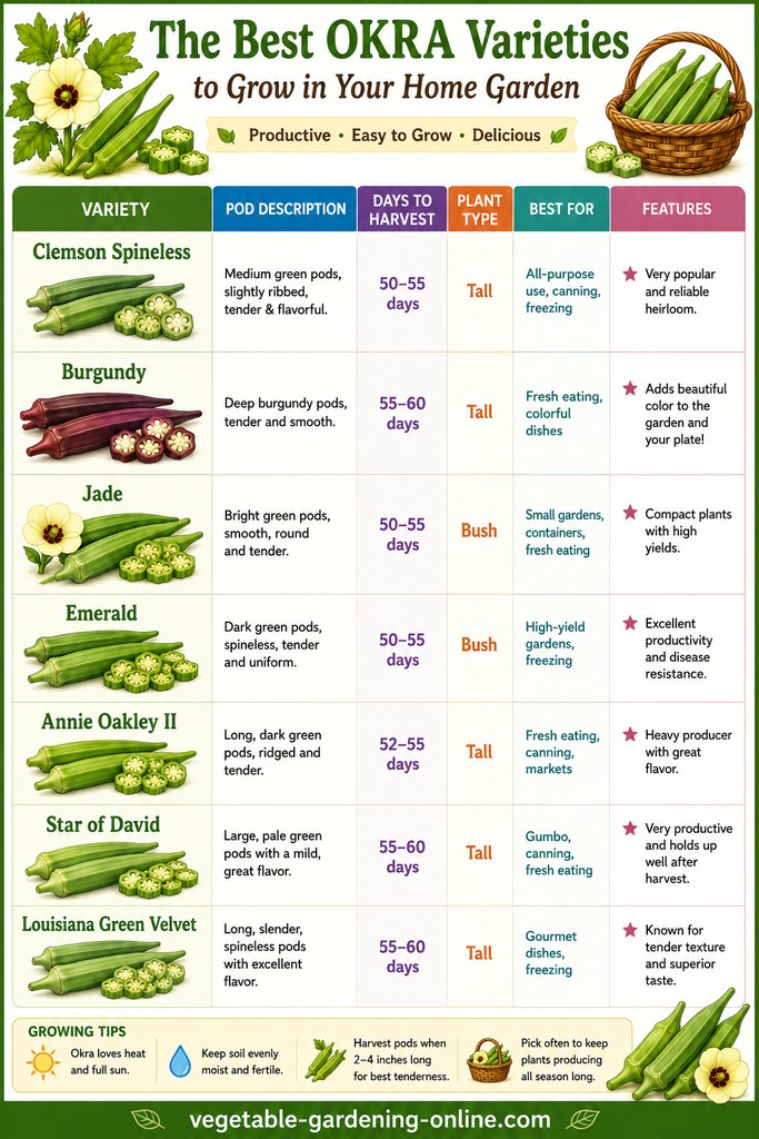 chart of best okra varieties to grow at home