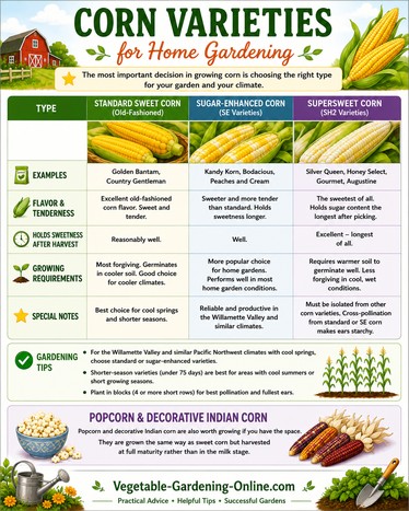 chart of best sweet corn varieties for home garden