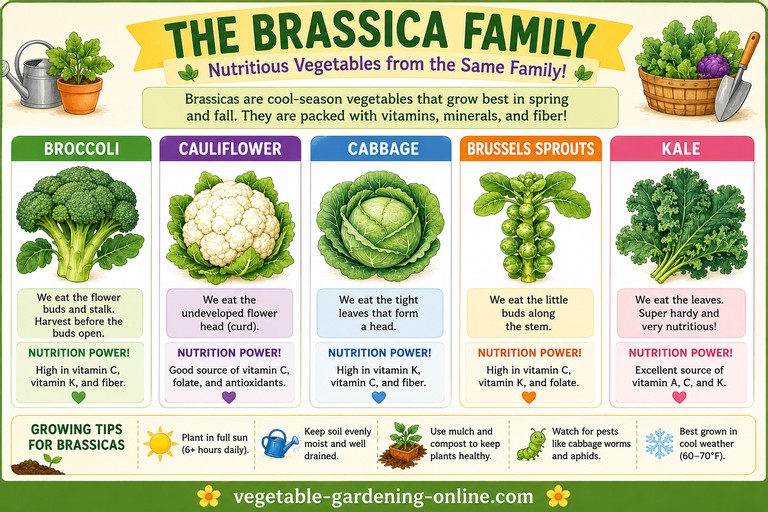 chart of the brassica family of cool weather vegetables