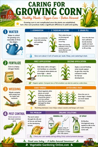 chart of caring for growing corn plants in the garden