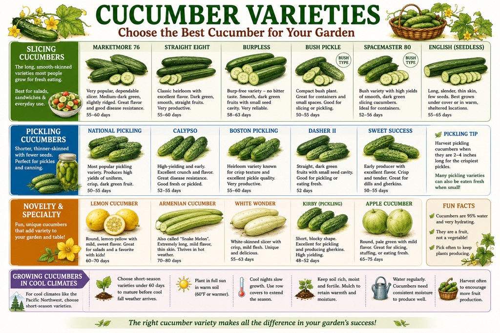 chart of cucumber varieties to grow in the garden