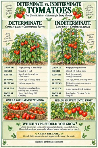Comparison chart of determinate vs indeterminate tomato plants