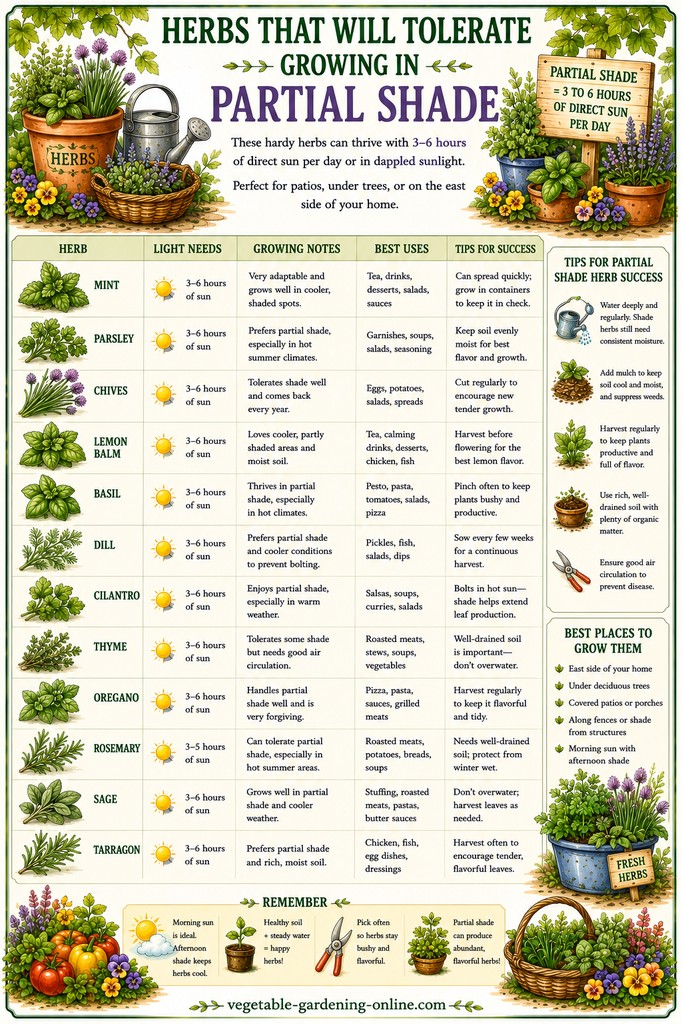 chart of herbs that will grow in partial shade