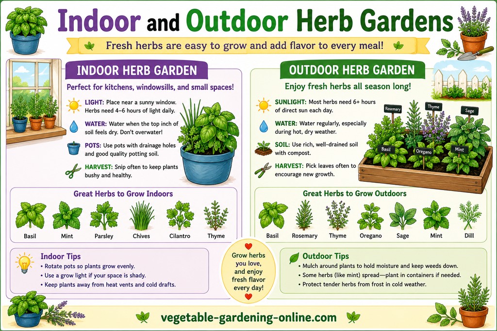 chart of indoor and outdoor herb garden designs