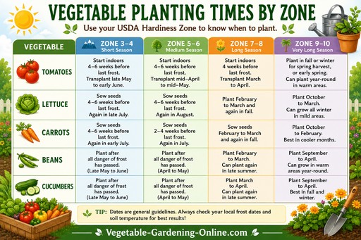 chart of vegetable planting times by zone