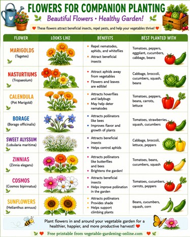 companion planting flowers in vegetable garden chart
