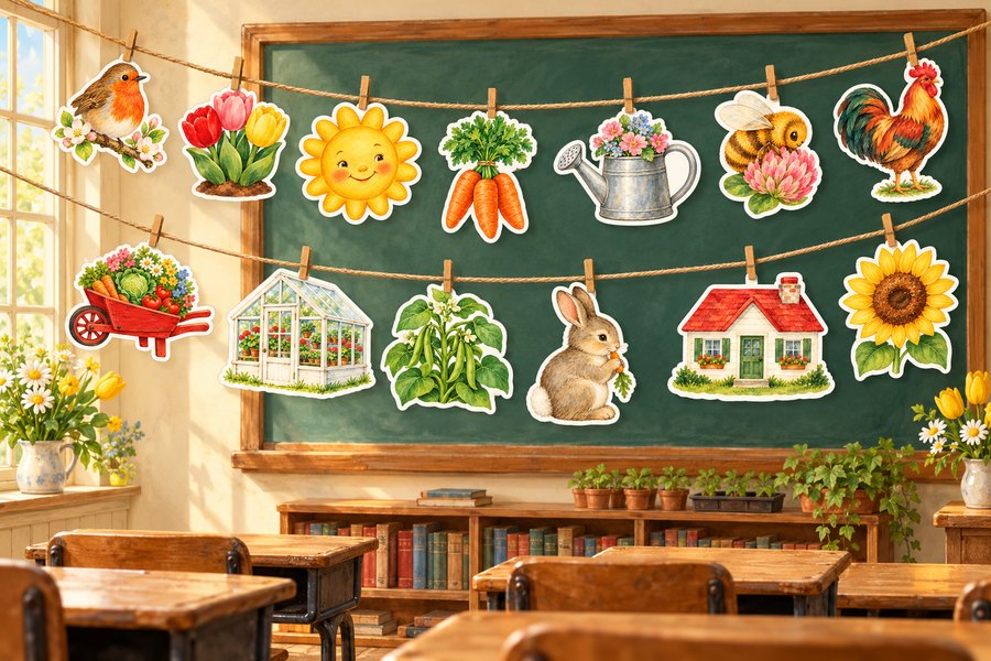 Spring Claa Worksheets Free Printable Spring Garland: Garden Garland to Print or Color
