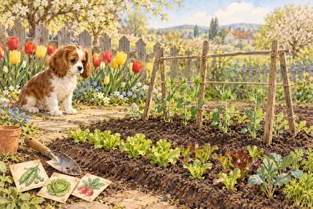 April garden with peas and lettuce