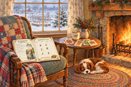Garden journal by the fire in December