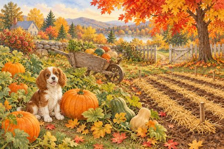 October garden with pumpkins