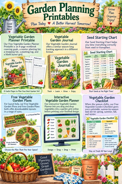 free vegetable garden printables, from planning worksheets and growing charts to kids' activities
