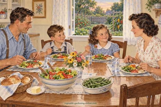 Family enjoying a meal made with vegetables grown in their own garden