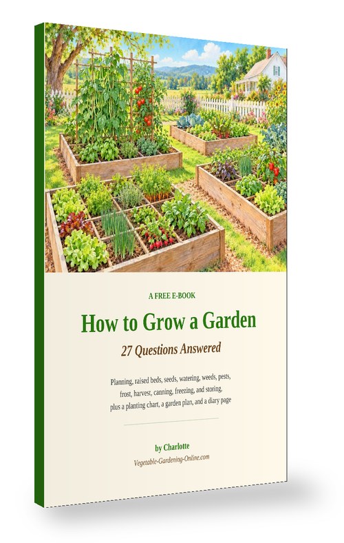 How to Grow a Garden free e-book: 27 questions answered, by Charlotte, with a watercolor raised bed vegetable garden on the cover How to Grow a Garden free e-book: 27 questions answered, by Charlotte, with a watercolor raised bed vegetable garden on the cover
