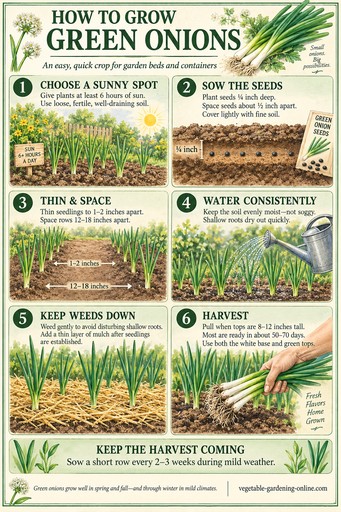 Chart showing how to grow green onions from seed to harvest