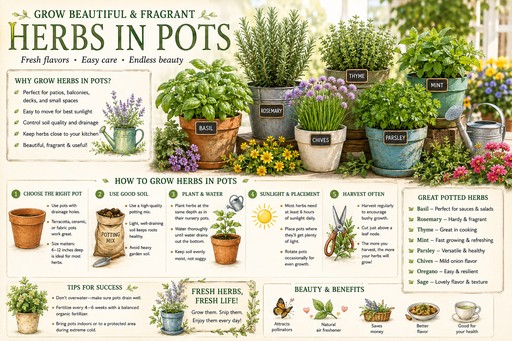 how to grow herbs in pots graphic
