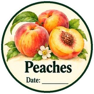 Printable canning jar label for peaches with ripe and sliced peaches