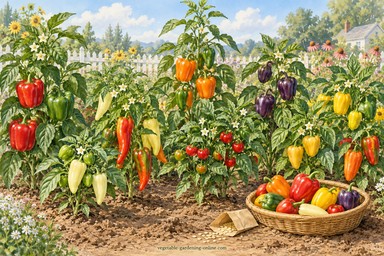 Example of landrace gardening with a diverse row of pepper plants