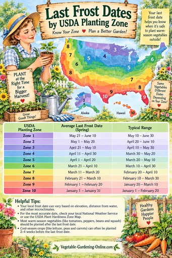 Chart of last frost dates by USDA planting zones