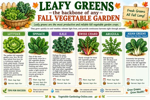 Chart of leafy greens to plant in a fall vegetable garden