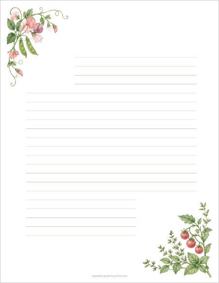 Lined garden letter paper with sweet peas and tomatoes