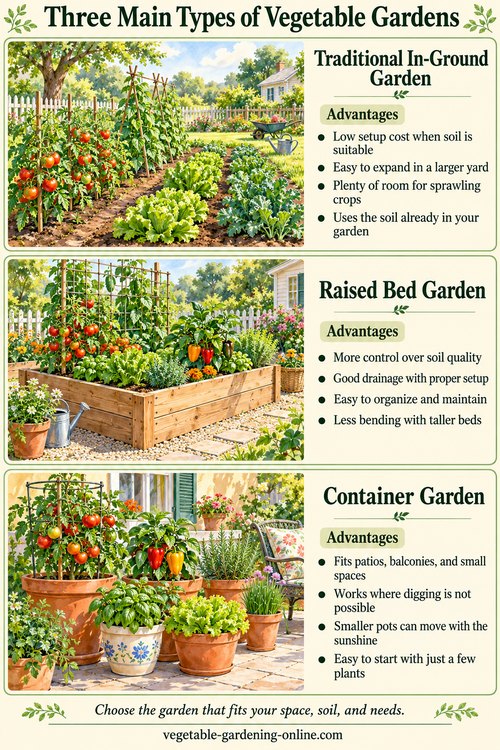 Three types of vegetable gardens