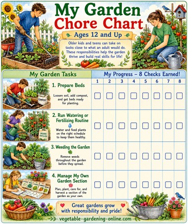 vegetable garden chore chart for ages 11 and up