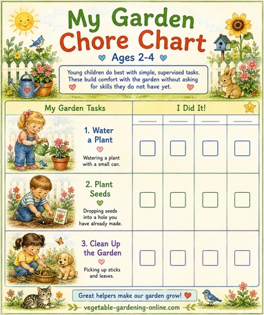 vegetable garden chore chart for ages 2-4