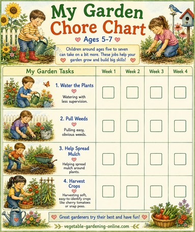 vegetable garden chore chart for ages 5-7