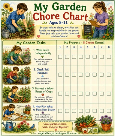 vegetable garden chore chart for ages 8-11