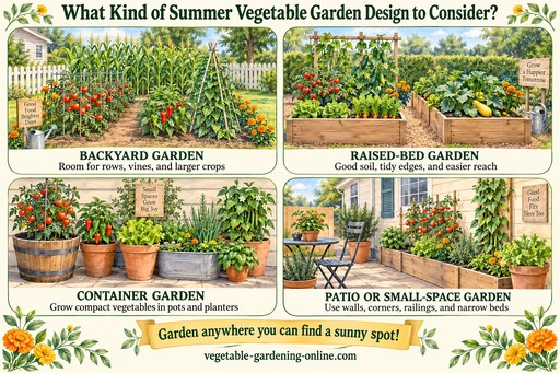 Chart of common types of summer vegetable gardens to consider