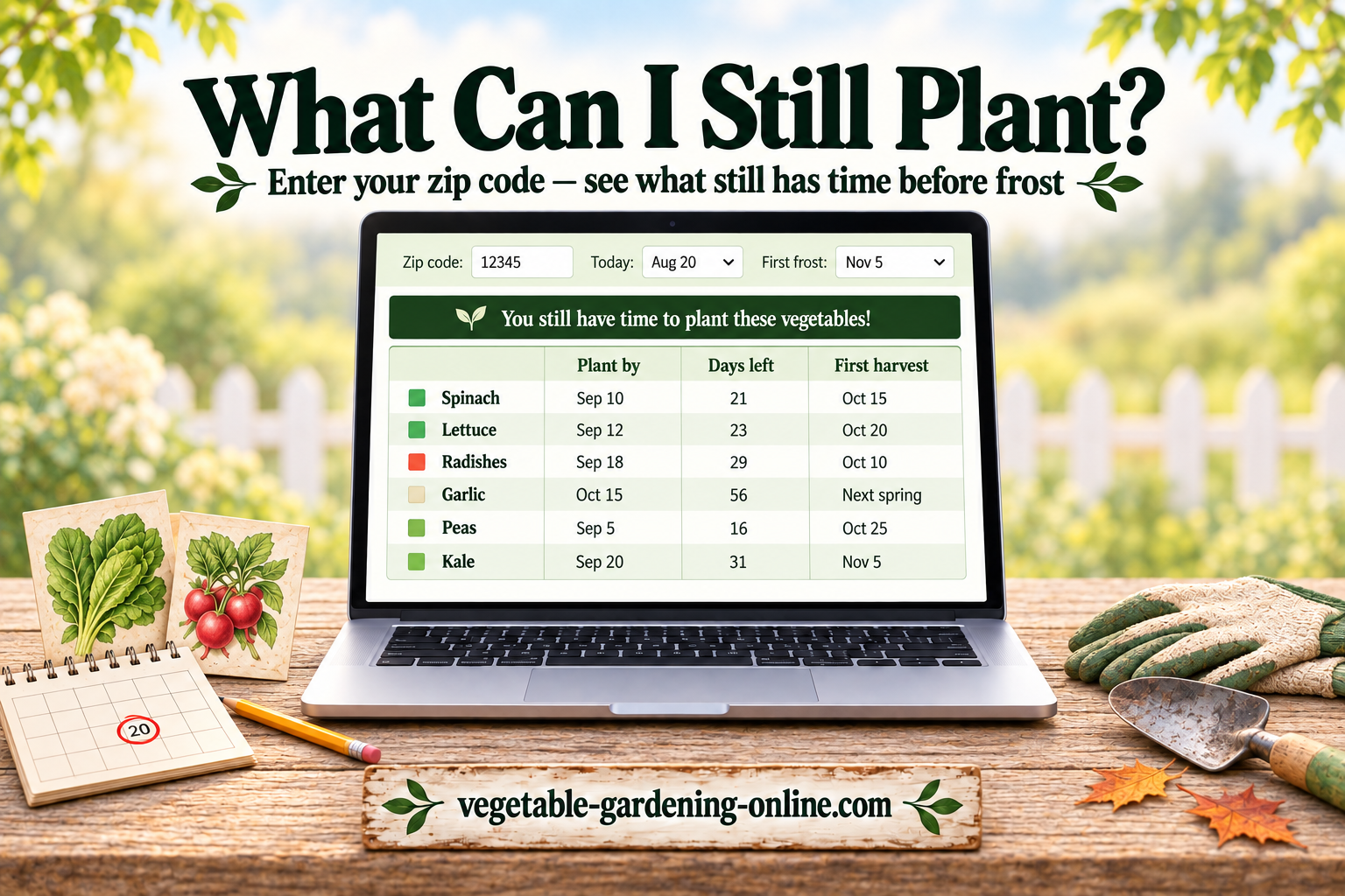 What can I still plant tool: enter your zip code to see what still has time before frost