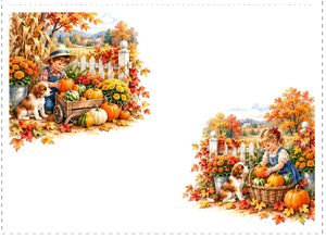 Free printable folded gift card with children, pumpkins, and fall leaves