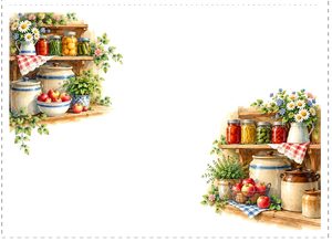 Free printable folded gift card with home canned jars on country pantry shelves