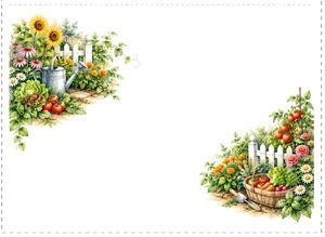 Free printable folded gift card with a watering can, tomatoes, and lettuce