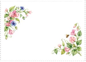 Free printable folded gift card with sweet peas and blue cornflowers