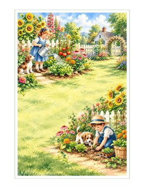 Children in the Garden folded note card