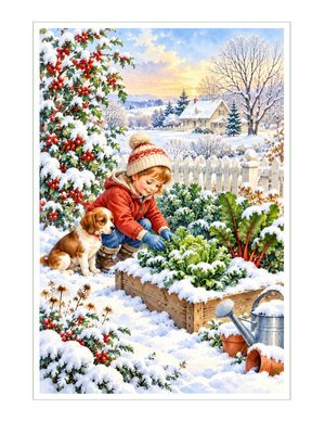 Christmas winter garden folded note card