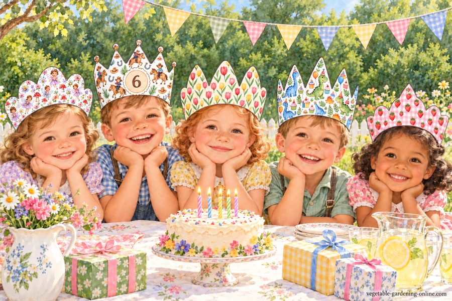 Children wearing free printable birthday crowns